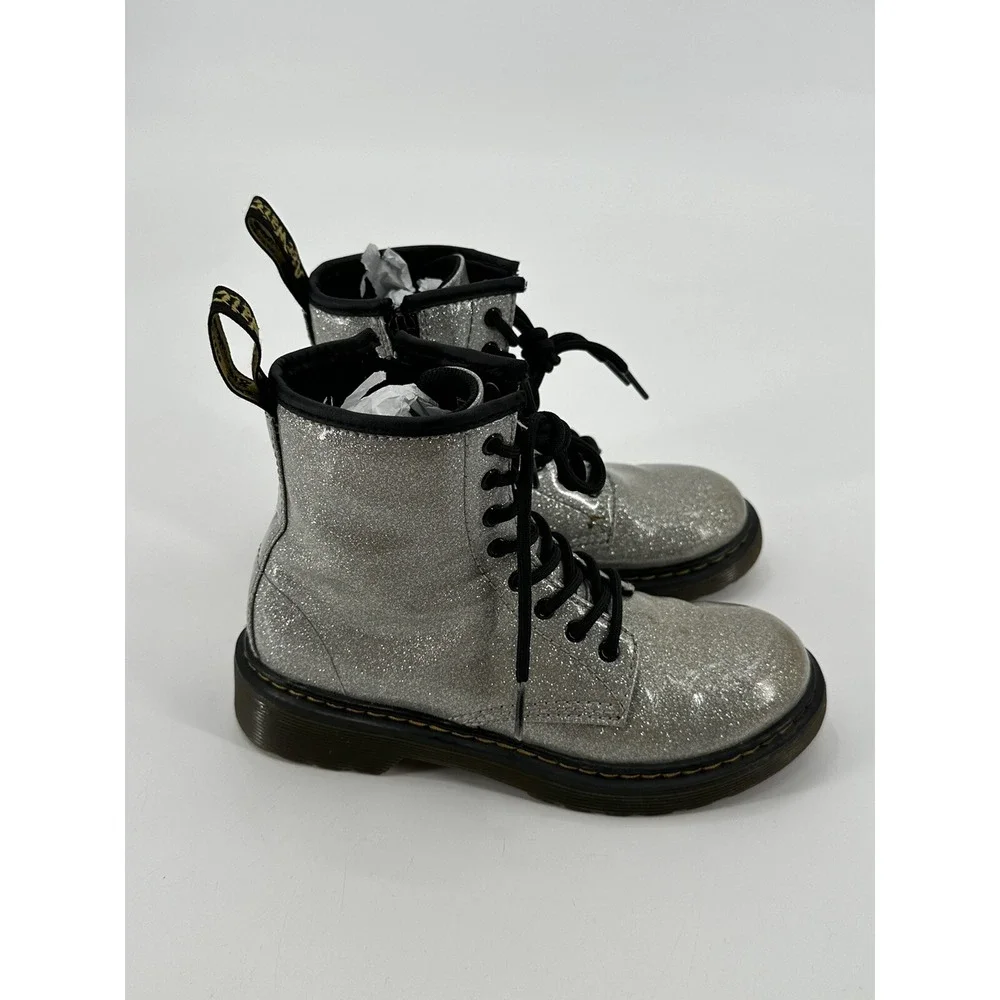 Dr Martens Boots‎ 1460 Glitter J Junior Girls Size 3 Silvery Gray Chunky Combat